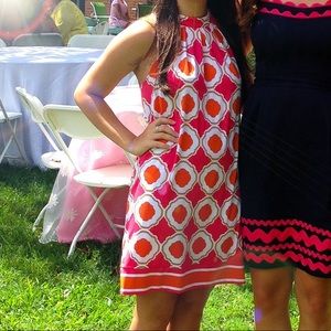 PINK AND ORANGE HALTER DRESS SMALL 4-6